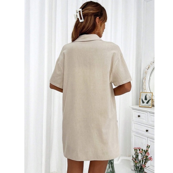 2 Piece Set: Beige Button Down Shirt and Shorts - Picture 6 of 7